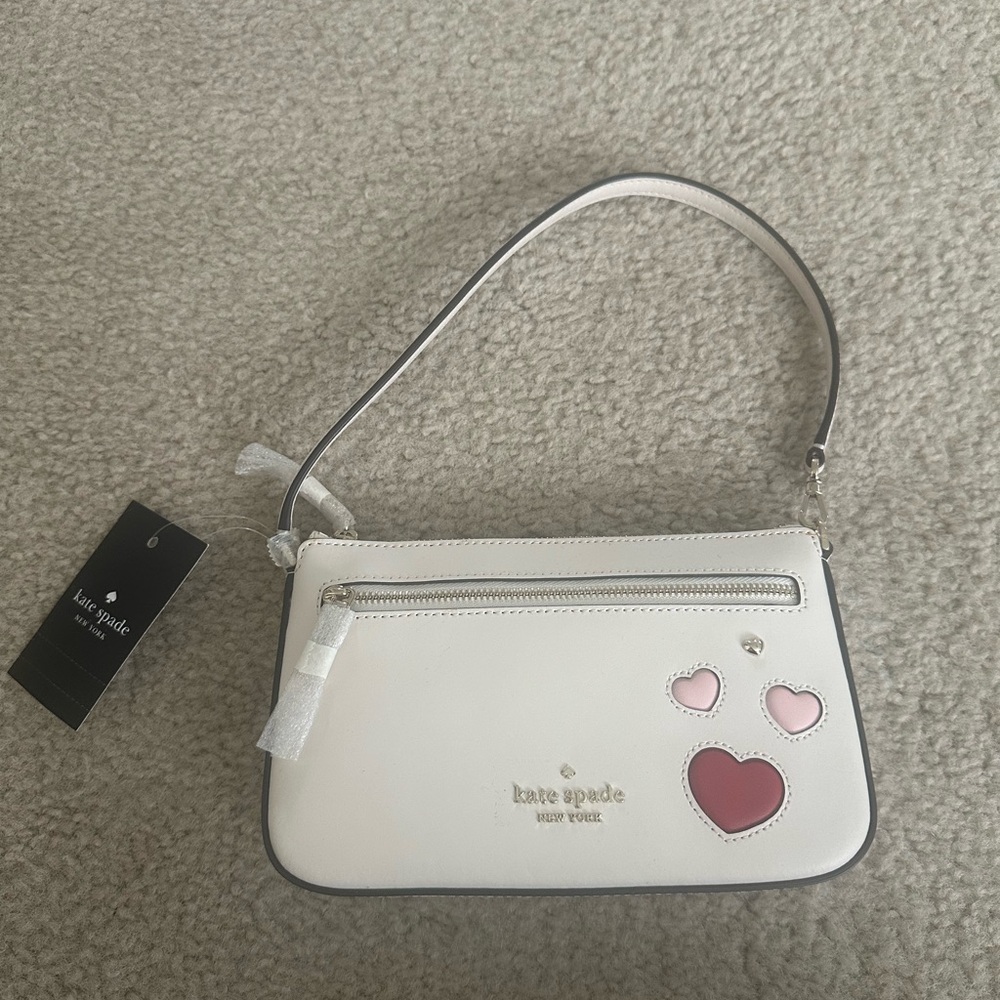 Kate Spade White and Pink Shoulder Bag with Heart Accents